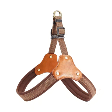 L#Teddy Dog Harness cotton Wbbing Sewing With Leather and POM Released Buckle