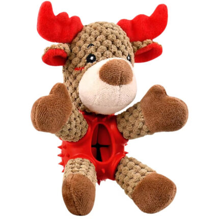 E#Christmas Reindeer Soft Plush and Rubber Combination Puzzle Squeaky Toy Interactive Pet Squeak Toys