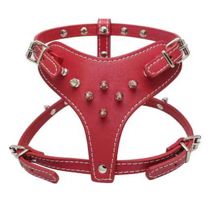 D#Leather Spiked Studded Dog Harness Pet Adjustable Harness Collar for Medium Large Dogs